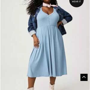 Blue Sleeveless Scoop Neck Midi Sundress